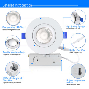 Phao nổi 360 độ ° +90 ° Đèn âm trần Gimbal 4 inch 5CCT 10W 900lm xoay được LED không cần hộp đèn - Product Image 4