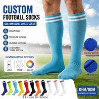 Chaussettes de football en gros antidérapantes respirantes en tricot fin style sport tissu antibactérien avec logo personnalisé sur le bord