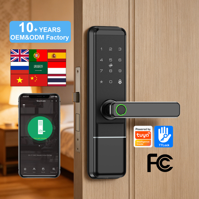 Anti Theft Smartlock Cerradura Inteligente Tuya Wifi TTlock Rfid Fingerprint Digital Smart Locks for Wooden Doors