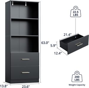 Tủ sách màu đen đơn giản với ngăn kéo 3 kệ tủ sách với kệ có thể điều chỉnh kệ cao - Product Image 3