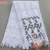 3036 Dentelle Guipure Soluble dans l'Eau Blanc Pur de Haute Qualité pour Halloween, Tissu de Dentelle Nigériane pour Robe de Soirée, Vente en Gros