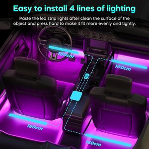 <span class=keywords><strong>Bande</strong></span> lumineuse <span class=keywords><strong>LED</strong></span> flexible RGB de haute qualité pour l'ambiance de la voiture, accessoires intérieurs décoratifs, lumière ambiante musicale sans fil - Product Image 6