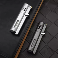 Briquet gonflable personnalisé à trois feux avec meule à flamme directe Briquet à jet de butane à l'épreuve du vent Torche à gaz rechargeable