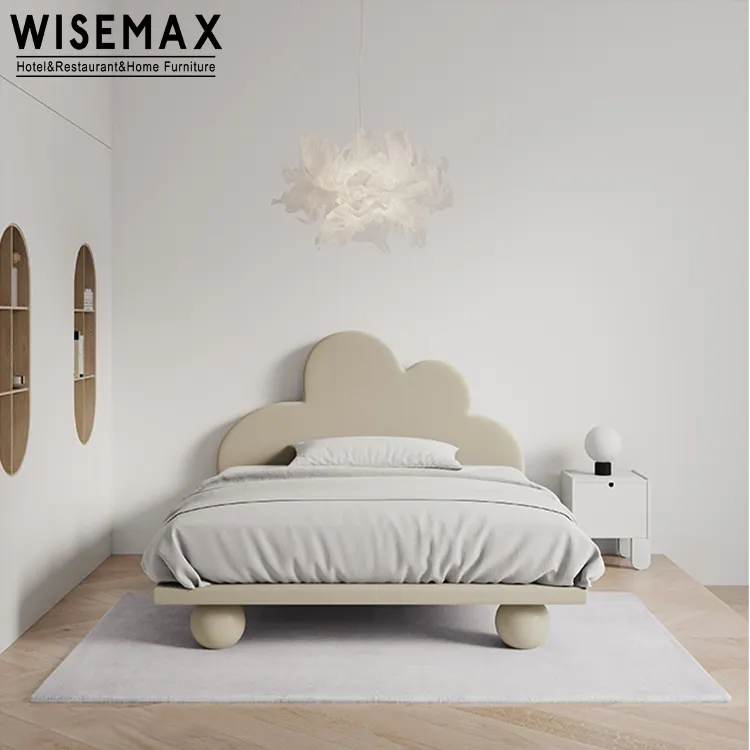 WISEMAX FURNITURE Nordic bedroom furniture Wood plank one seat soft bed Wave shape sponge soft kids bed