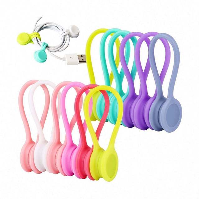 Wholesale Colorful Magnetic Twist Ties Strong Magnet Cord Winder Wrap Silicone Cable Clips
