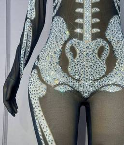 Hot Sale Cool Stylish Crystal Personalized Echo Skeleton Printed Spandex Mesh <b>Women's</b> Adult Jumpsuit Halloween Party - Product Image 6