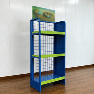 Espositore in Metallo a 3 Ripiani con Retro in Rete Metallica, Scaffale da Terra per Negozi con Pannello Pubblicitario - Product Image 4