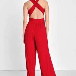 Mono casual para mujer, sexy, sin espalda, con cuello en V profundo, con lazo frontal y pierna ancha - Product Image 3