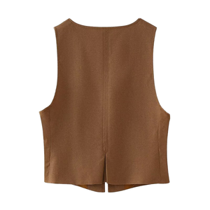 <span class=keywords><strong>เสื้อกั๊ก</strong></span>คอวีผูกเชือกสไตล์ฝรั่งเศสสำหรับผู้<span class=keywords><strong>หญิง</strong></span> รุ่นใหม่ประจำฤดูร้อน ทรงเข้ารูป สไตล์คาวบอย คาวเกิร์ล ฮิปปี้ - Product Image 4