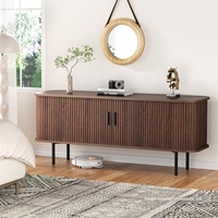 Meuble TV en bois de style américain moderne avec portes de rangement à fermeture éclair, 4 tiroirs et compartiments, grand espace de rangement