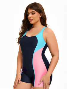 Stylish European American Women's Fitness <b>Swimwear</b> Solid Pattern One-Piece <b>Beachwear</b> with Sexy Back Cut-Out Color Block Design - Product Image 4