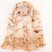Accessoires de tête turque de haute qualité Long châle Turban rétro oiseau fleur imprimé Viscose foulards Hijab