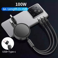 Câble de charge rapide USB Type-C rétractable 3-en-1 de haute qualité 100W pour ordinateur et écouteurs, gaine en PVC, multi-ports, logo OEM, idéal pour les voyages