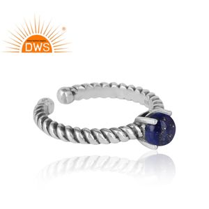 Anillo de piedras preciosas de lapislázuli azul de aspecto bonito, anillo de diseñador de plata esterlina oxidada 925, fabricante de joyas, Colección Vintage - Product Image 3