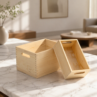 Boîte à bijoux carrée multifonctionnelle en bois brut, style campagnard, durable, avec couvercle séparé naturel et design souvenir