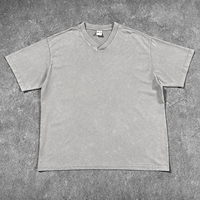 Kaos Pria V-Neck Vintage Batik Acid Wash Streetwear Berkualitas Tinggi, Bordir Custom, 250GSM 100% Katun Tebal