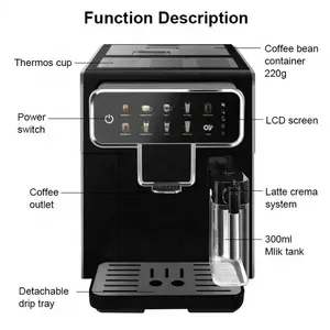 スマートフルロースター自動コーヒーエスプレッソマシンカプチーノラテコーヒーミルクタンク付き