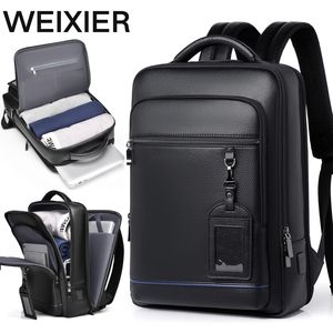 حقيبة ظهر من الجلد الصناعي مقاومة للماء للرجال من WEIXIER ، حقيبة كمبيوتر محمول بحجرة إغلاق بسحاب ، سعة كبيرة للسفر اليومي للأعمال - Product Image 1