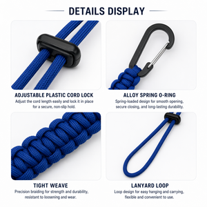Dragonne de sécurité réglable tressée <span class=keywords><strong>à</strong></span> la main pour extérieur, robuste, anti-perte, pour gants, appareil photo, lampe de poche, équipement de camping - Product Image 3