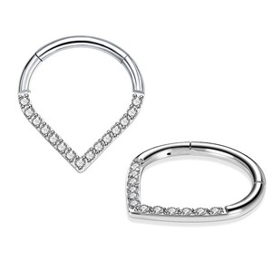 Anneau de nez en forme de goutte d'eau en acier inoxydable 316 avec incrustation d'opale et de zircone, anneau de cartilage d'oreille, bijou de septum nasal, accessoire de piercing - Product Image 4