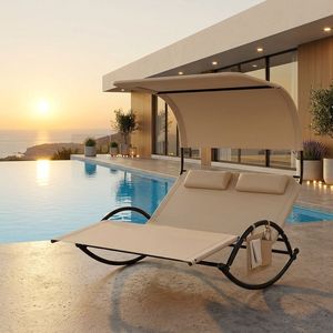 Chaise longue double stable avec support à bascule, protection solaire complète, sac de rangement supplémentaire, chaise longue relaxante pour deux personnes pour la plage - Product Image 2