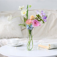 Vase en verre transparent à tube droit, haut de gamme, pour arrangement de fleurs fraîches hydroponiques, design minimaliste, soufflé à la main, décoratif