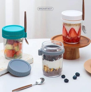 Produto de alta qualidade: Potes de vidro tipo Mason com tampas e colheres para Overnight Oats, à prova de vazamentos, para armazenamento de aveia. - Product Image 4