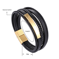 Le plus récent bijoux en acier inoxydable plaqué or barre avec Bracelet en cuir véritable pour hommes Bracelet en cuir tressé fait main