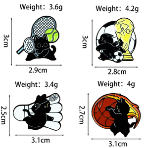 Broche de metal esmaltado con diseño de gato deportivo de dibujos animados, ideal para bádminton, baloncesto y tenis, insignia conmemorativa, venta al por mayor personalizada. - Product Image 2
