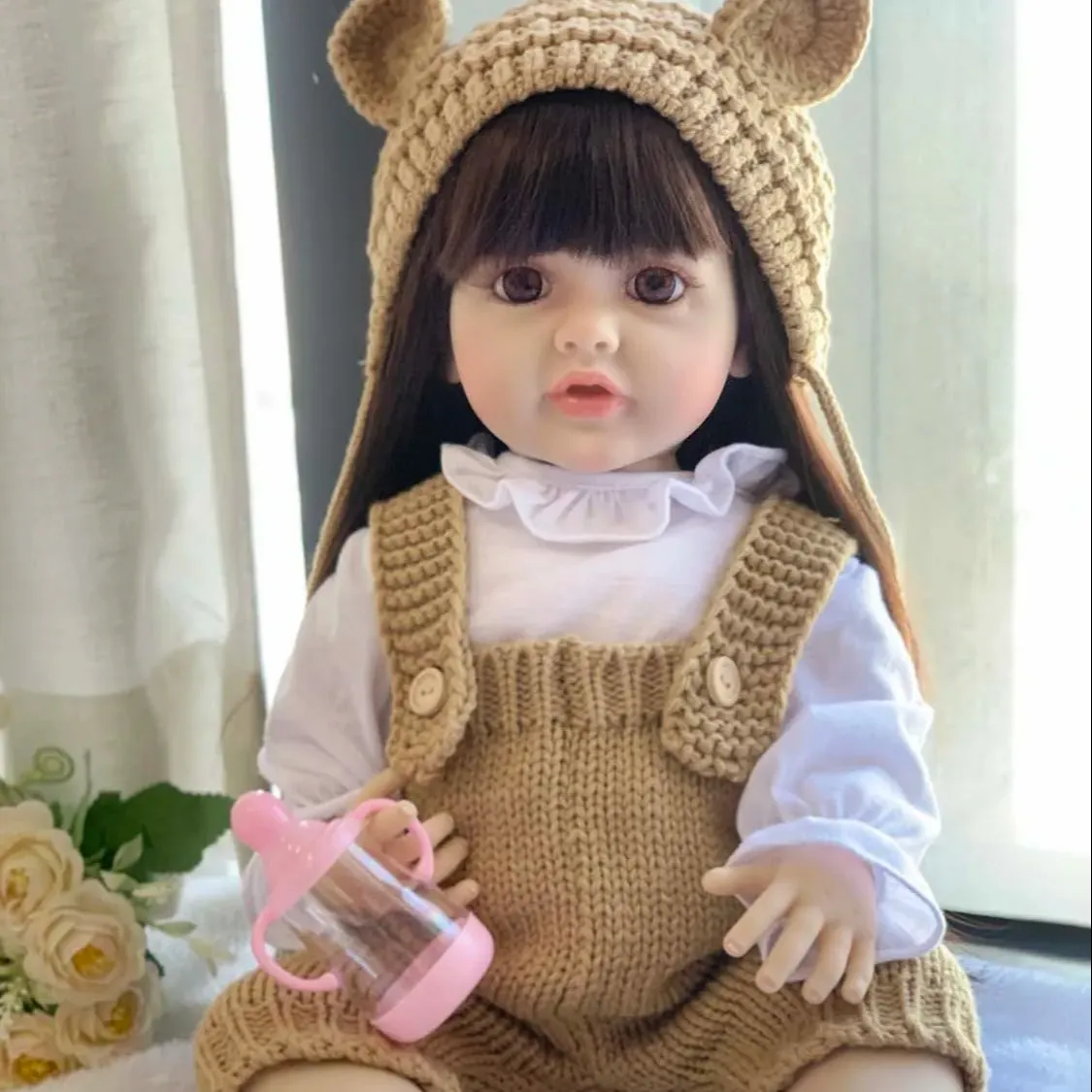 22Inch Realistic Small Baby Reborn Dolls Bebe Poupee Reborn Silicone Doll With Pacifiers And Bottles