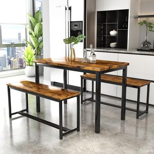 Mesa de Comedor MDF Marrón Rústico de Fácil Montaje y <span class=keywords><strong>2</strong></span> Bancos con Construcción Metálica Mesa de Cocina Ideal <span class=keywords><strong>para</strong></span> Desayuno <span class=keywords><strong>para</strong></span> 4 <span class=keywords><strong>Personas</strong></span> - Product Image 4