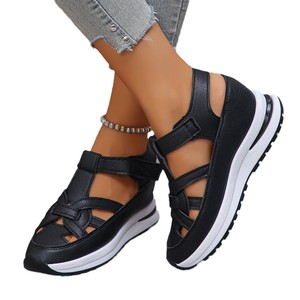 Sandalias de Mujer Talla Grande Primavera 2025 Estilo Europeo Americano con Tacón Inclinado, Hebilla Romana y Amortiguación, Talla 43 - Product Image 1