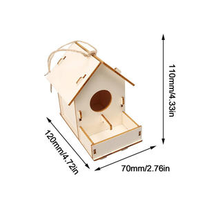 Legno naturale non finito nido di uccello fatto da te appeso gabbia di legno uccello uccello gabbia con cordino per la decorazione esterna - Product Image 6