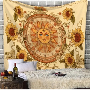 Tapiz de Pared de Poliéster con Estampado de Mandala y Sol, Decoración de Pared Lavable a Máquina, Venta al Por Mayor - Product Image 1