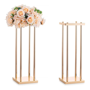 Gold Metal Tall Column Rectangular <strong>Flowers</strong> <strong>Vase</strong> Stands Wedding Candelabra Centerpieces for Wedding Party Decoration - Product Image 2