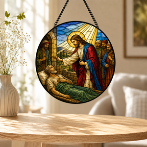 Attrape-soleil en <span class=keywords><strong>vitrail</strong></span> Scène <span class=keywords><strong>de</strong></span> la Nativité Sainte Famille, décoratif biblique, religieux, pour Noël, à suspendre à la fenêtre - Product Image 4