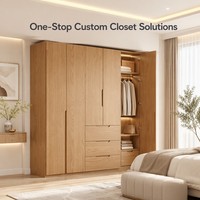 Système de dressing mural moderne en bois, sur mesure, intelligent, italien, en chêne, en forme de L, avec armoire et meuble en bois