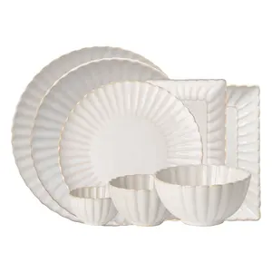 Nordic Kiln Glaze Japanese And Korean Chrysanthemum White Porcelain Ceramic Dinner Square Soup Plate Western Food Plate Sets