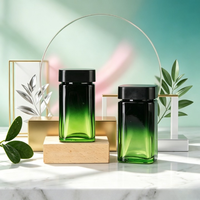 Flacon carré en verre dépoli vert avec bouchon CR, finition dégradée mate, pour compléments alimentaires, pilulier, 60ml 90ml 120ml, emballage santé