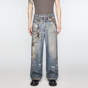 Vaqueros Rectos Holgados Distintivos de High Street para <span class=keywords><strong>Hombre</strong></span>, Estilo Vintage, Corte Real, Impresión Digital, Denim Oscuro, Populares en Primavera - Product Image 3