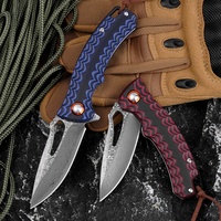 Couteau pliant de camping en acier Damas avec manche G10, personnalisable OEM, outil EDC multifonctionnel pour l'extérieur, vente en gros