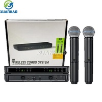 Mikrofon Nirkabel UHF Profesional 2 Kanal Kit Portabel untuk Karaoke Pertunjukan Panggung BLX288 BETA58 PG58 Lavalier
