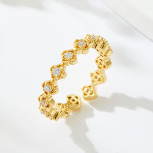 Luxury Stackable Four Leaf Clover <b>Open</b> <b>Ring</b> Gold Plated Micro Set Zircon Adjustable Band Unisex Jewelry Gift - Product Image 1