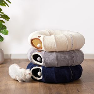 Cama Túnel para Gatos Zomisia, Redonda, con Almohada Extraíble, Color Gris Claro, 4 Orificios, Antiaburrimiento, Interactiva - Product Image 5