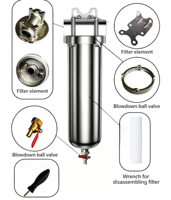 Carcasa de Cartucho de Prefiltro de Agua de Acero Inoxidable Azul Grande de 10 Pulgadas con Abrazadera Triple Sanitaria de Filtración Personalizada de Alta Precisión