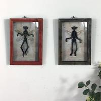 Cadre de présentation pour spécimen de squelette féerique, Modèle en résine de mummie d'elfe ailé gothique, Décoration murale de curiosités et d'objets étranges pour Halloween et chambre sorcière