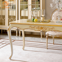 Table de salle à manger en bois massif de luxe, style européen, haut de gamme, avec plateau en marbre, personnalisable, pour hôtel royal