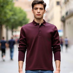 2025 maglietta da uomo autunno/inverno a maniche lunghe per <span class=keywords><strong>Polo</strong></span> con Logo personalizzato in pile foderato modale in seta tinta unita - Product Image 1