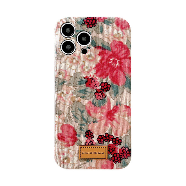 Flannelette Irregular Vintage Floral Phone Case for iPhone 12 13 14 15 Pro Max Camera Full Protection for Apple Accessories