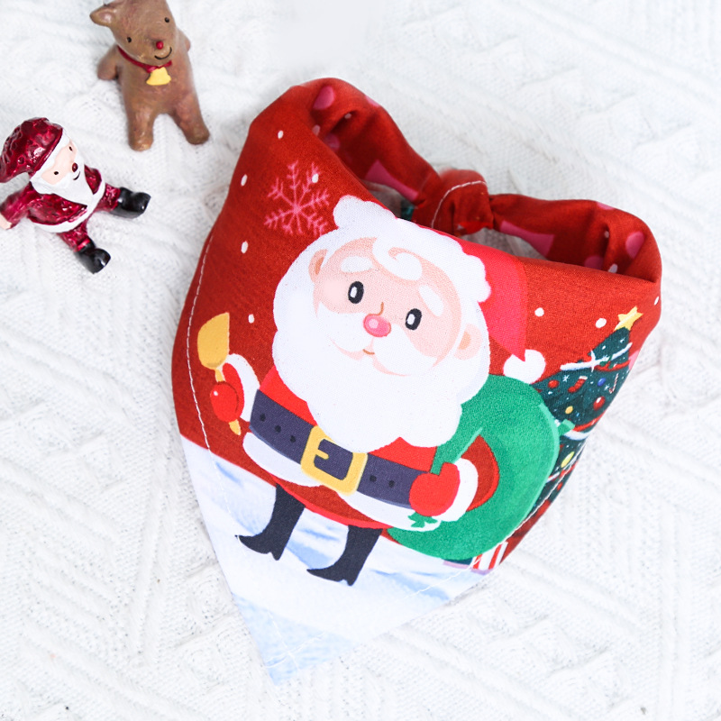 Dog Christmas Cotton Printed Pet Scarf Dress Up Triangle Saliva Towel Cat Bib Decoration